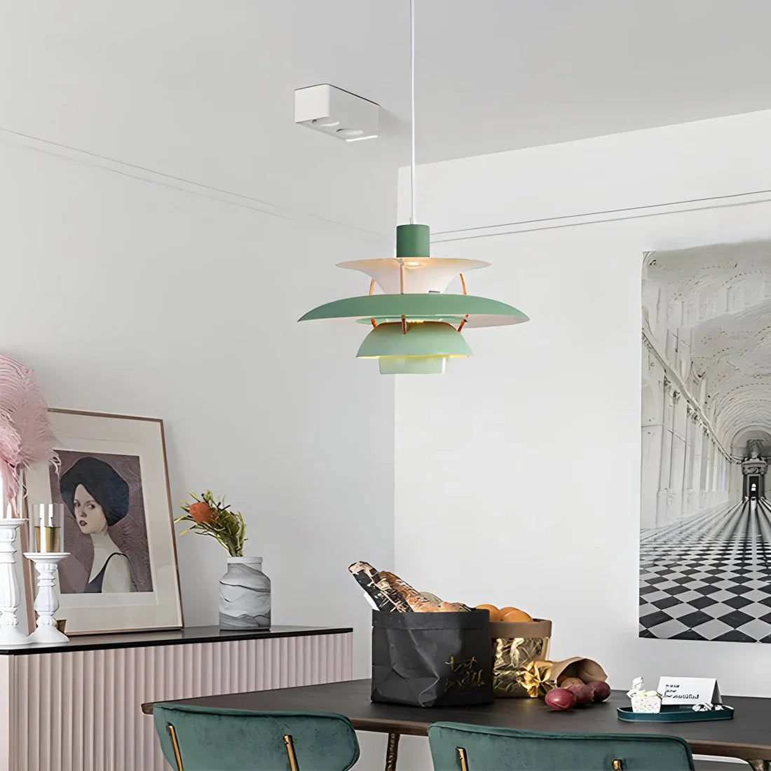 Suspension métal E27 vert table à manger salon lampe design superposée suspension scandinave éclairage d’ambiance intérieur | Restfield