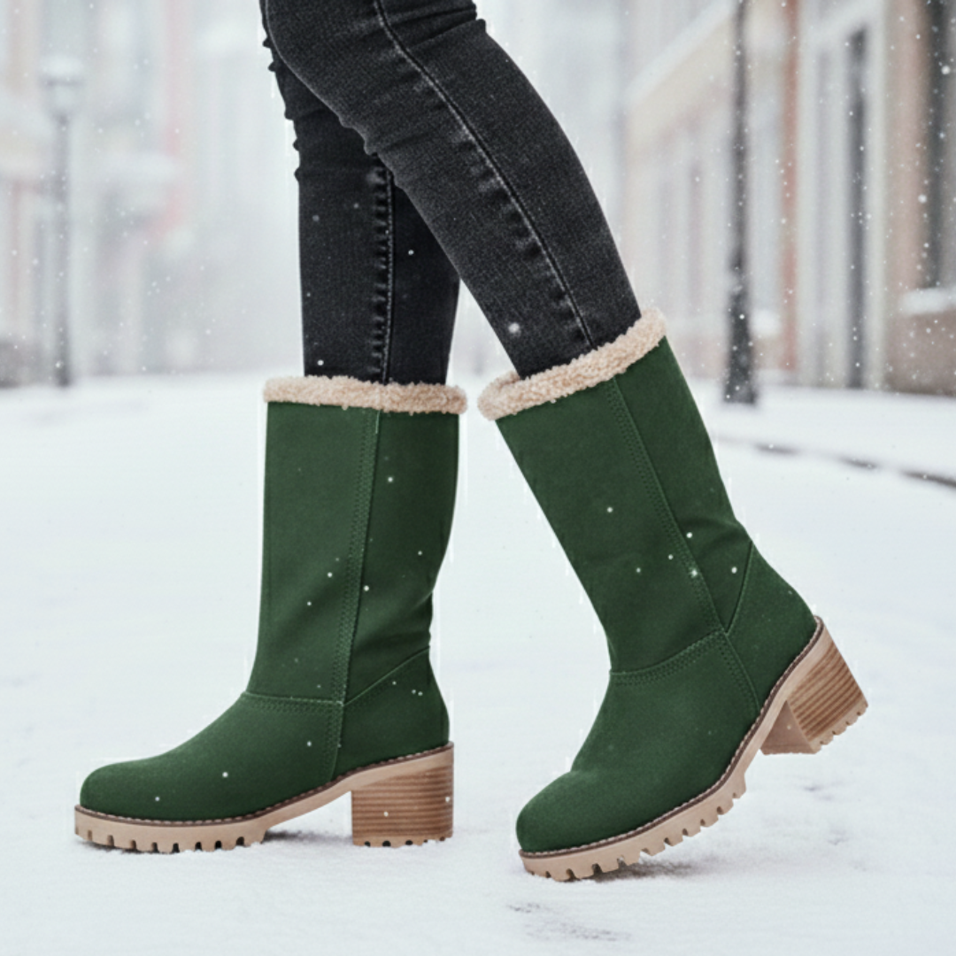 Damenstiefel Winter Warm Gefüttert Kunstsuede Blockabsatz Rutschfeste Stiefeletten Schwarz Braun Bequem Damen | Sansoti