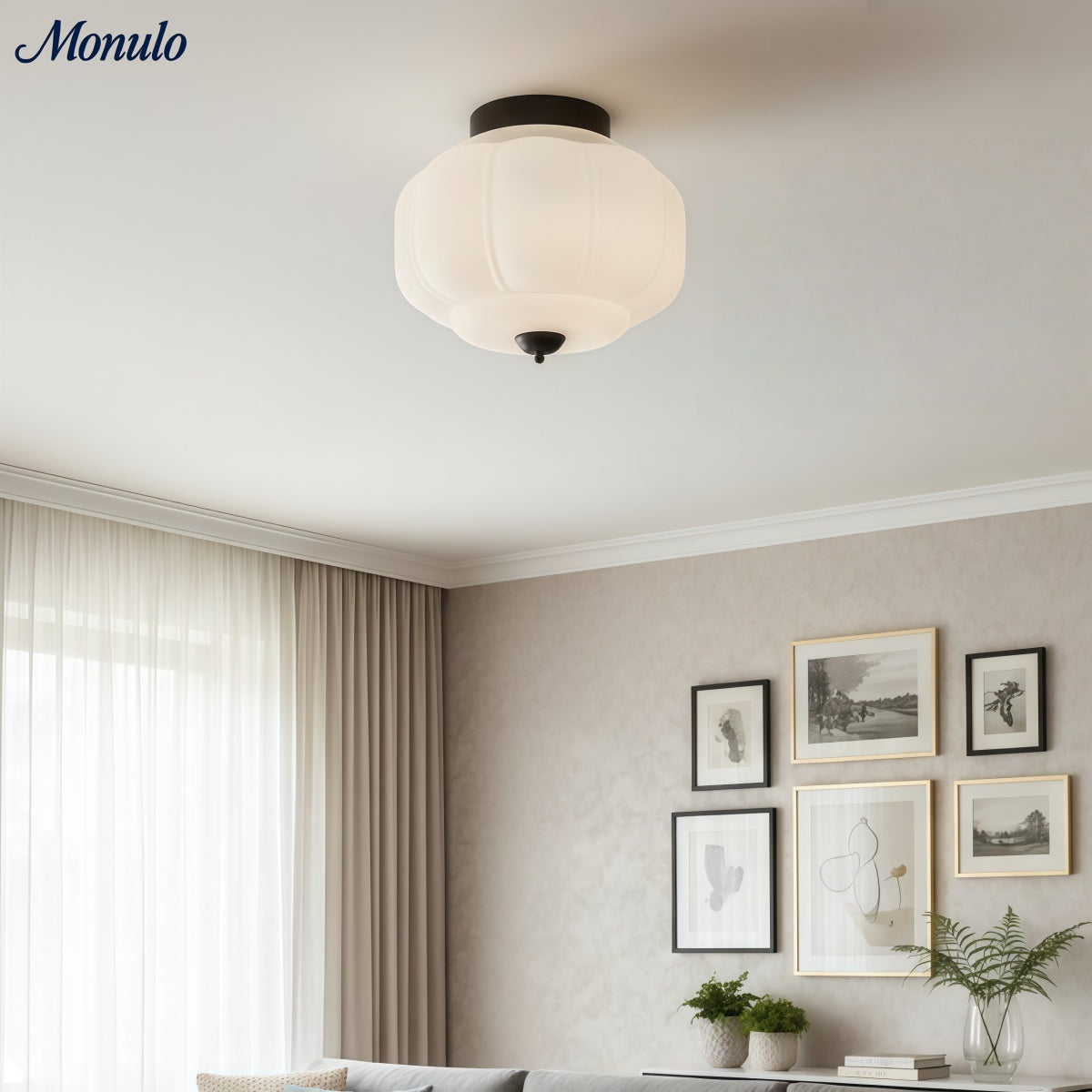 Retro Plafondlamp met Melkglazen Kap – Verfijnde Semi-Flush Mount Verlichting voor Moderne Interieurs | Sansoti