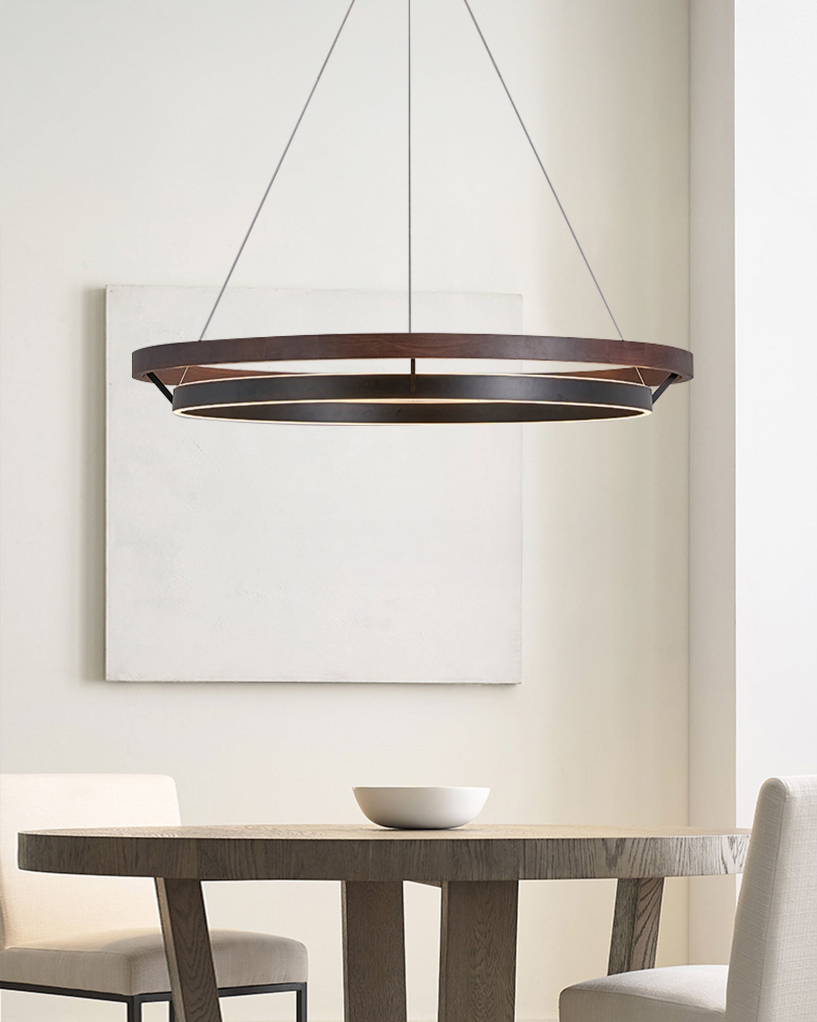 Holz-Ring-Kronleuchter LED Eingebaut Warmweiß Dimmbar Esszimmer Wohnzimmer Deckenlampe Modern Bauernhaus | Restfield