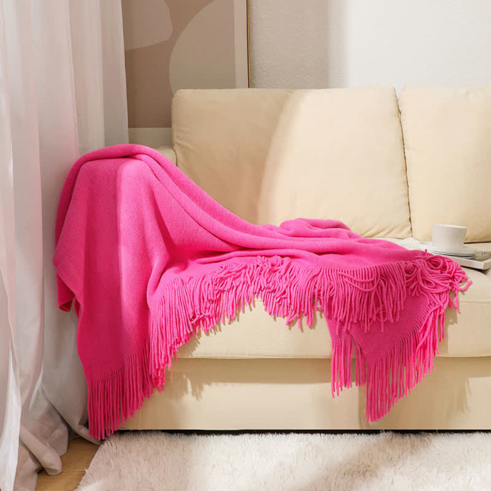 Chunky Knitted Throw with Fringes Soft Acrylic Decorative Blanket for Living Room Bedroom and Sofa Interior | Sansoti