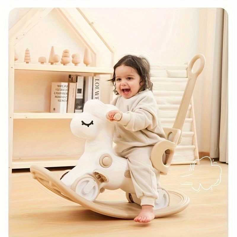 2-in-1 baby schommelpaard loopfiets kunststof roze kinderen peuter met duwstang balansspeelgoed binnen speelgoed | Sansoti