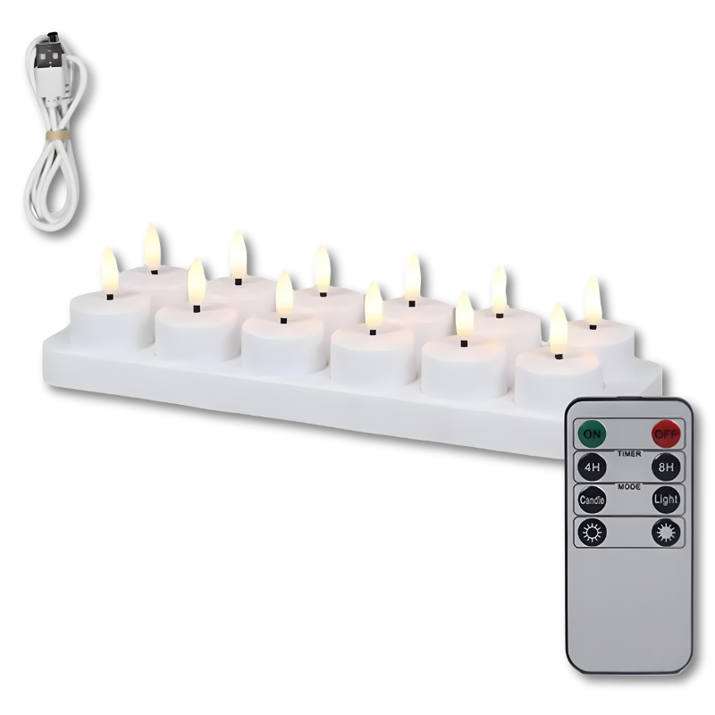 Bougies LED rechargeables avec télécommande et minuterie – lumière vacillante | Restfield