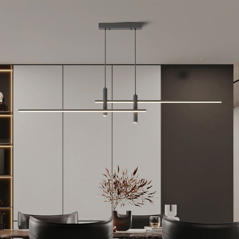 Linear Pendant Light Metal Adjustable Cord Dining Room Kitchen Island Spotlights Black Gold 90-120cm Modern Design | Sansoti