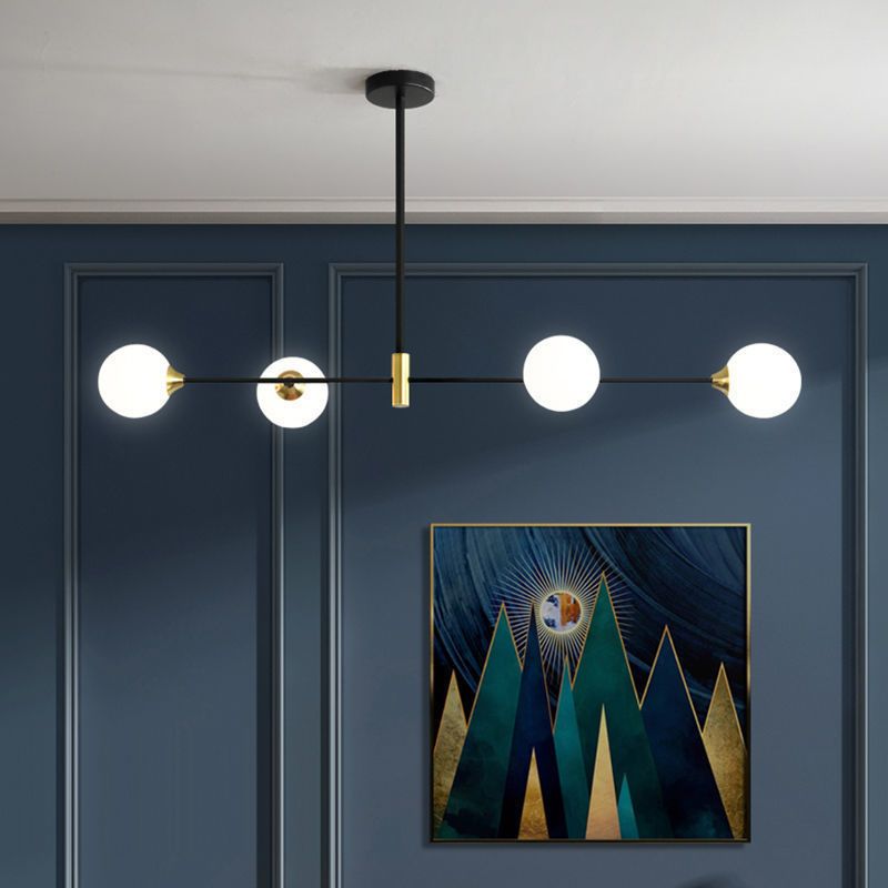 Suspension boule en métal noir et verre, réglable, pour salle à manger, salon et chambre, design scandinave | Sansoti