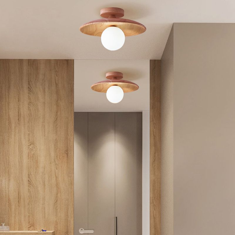 Ceiling Light Wood Glass Surface-Mounted 18-28cm G9 Socket Kitchen Hallway Bedroom Natural Wood Grain Modern Scandinavian | Sansoti