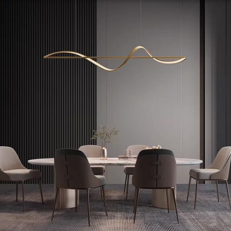 Hanglamp Metaal Golfvorm Minimalistische Design Galerij Messing Zwart LED Dimbaar Woonkamer Slaapkamer Eetkamer | Sansoti
