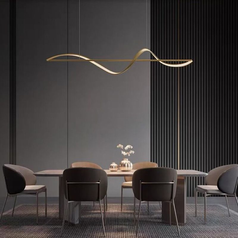 Hanglamp Metaal Golfvorm Minimalistische Design Galerij Messing Zwart LED Dimbaar Woonkamer Slaapkamer Eetkamer | Sansoti