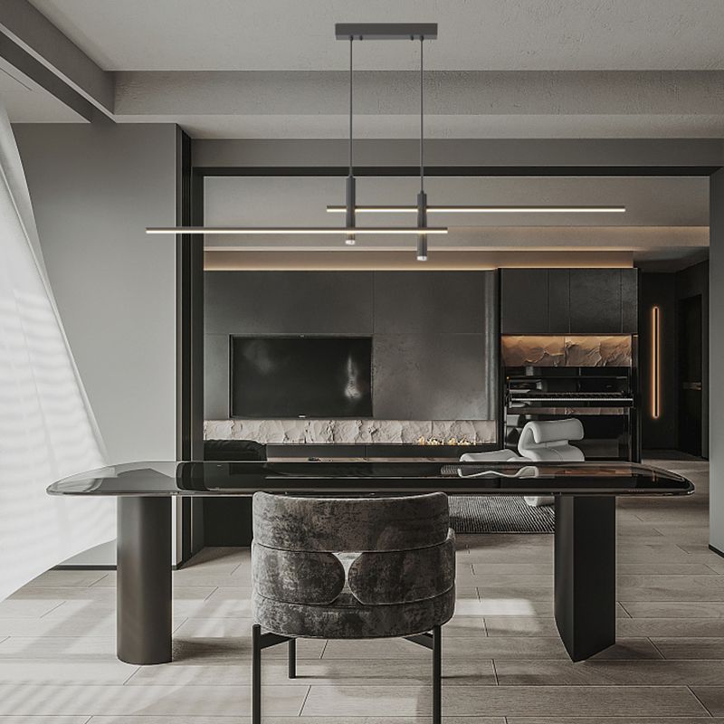 Linear Pendant Light Metal Adjustable Cord Dining Room Kitchen Island Spotlights Black Gold 90-120cm Modern Design | Sansoti