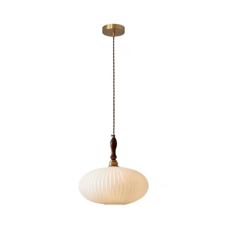 Hanglamp Glas Melkwit Koepelvorm Walnoot Hout 25cm Modern Klassiek Design Eetkamer Keuken Woonkamer Café | Sansoti