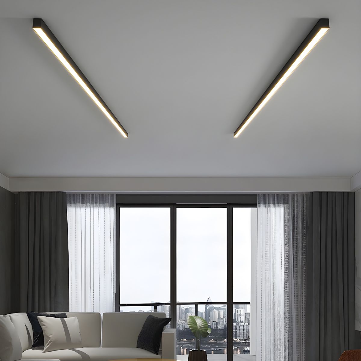 LED Deckenleuchte Schwarz Langgezogen Modern für Wohnzimmer Flur Schlafzimmer Minimalistische Deckenbeleuchtung Innen | Restfield