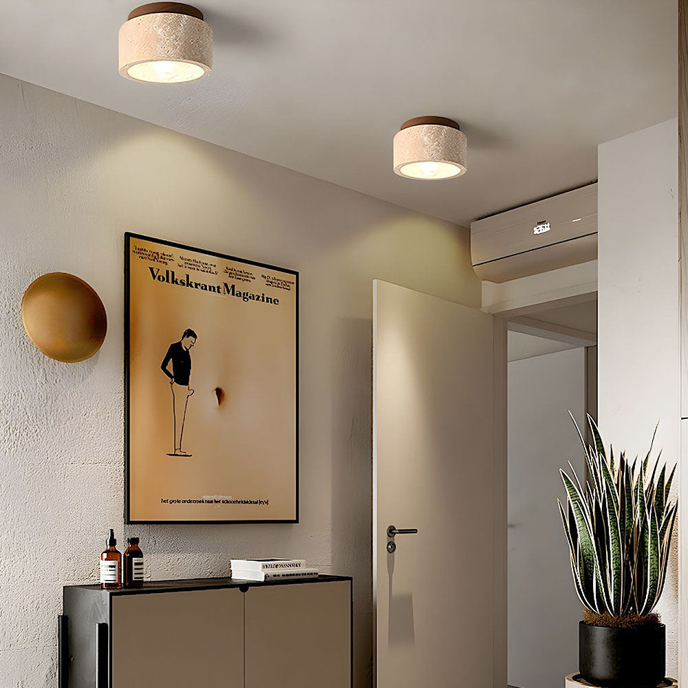 Cilestic Plafonnier Travertin Bois E27/E26 Beige Hall Chambre Salon Design Scandinave Moderne Éclairage Naturel de Plafond | Restfield