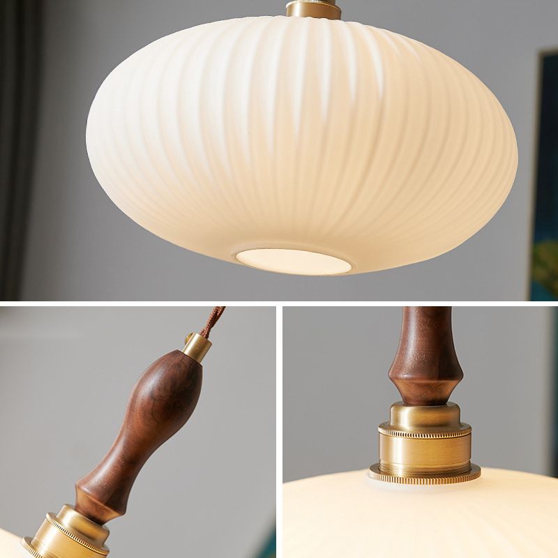 Hanglamp Glas Melkwit Koepelvorm Walnoot Hout 25cm Modern Klassiek Design Eetkamer Keuken Woonkamer Café | Sansoti