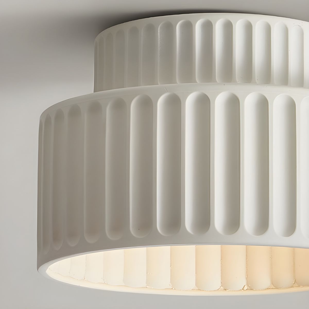 Deckenleuchte Gerippt Resin E27 Weiß Kompakt Modernes Interieur Wohnzimmer Küche Schlafzimmer Retro Design Deckenlampe | Restfield