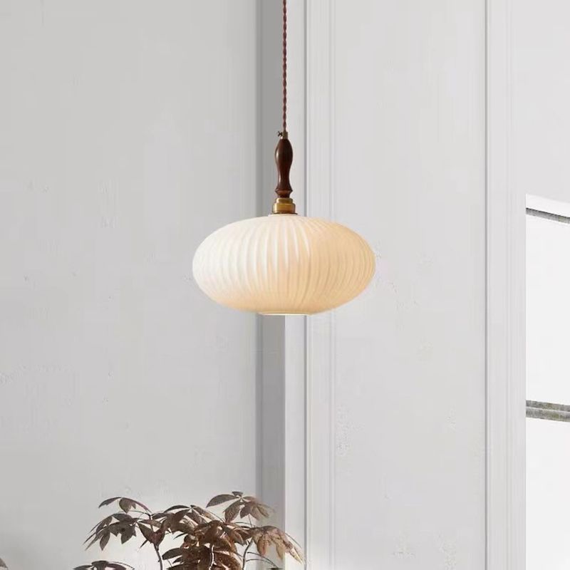 Hanglamp Glas Melkwit Koepelvorm Walnoot Hout 25cm Modern Klassiek Design Eetkamer Keuken Woonkamer Café | Sansoti