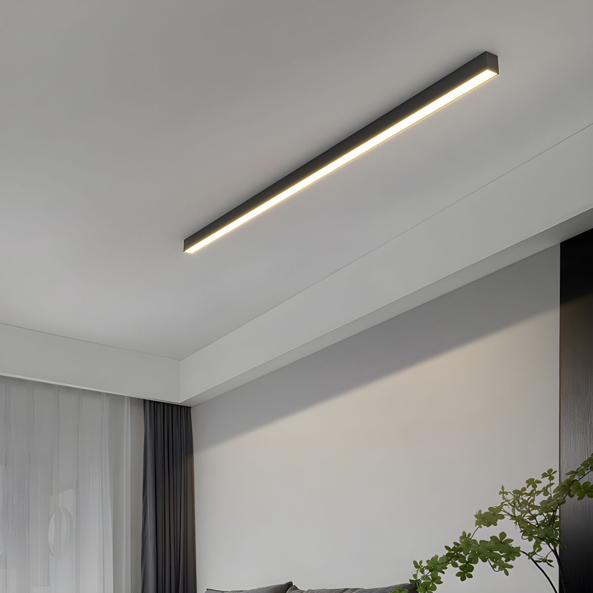 LED Deckenleuchte Schwarz Langgezogen Modern für Wohnzimmer Flur Schlafzimmer Minimalistische Deckenbeleuchtung Innen | Restfield