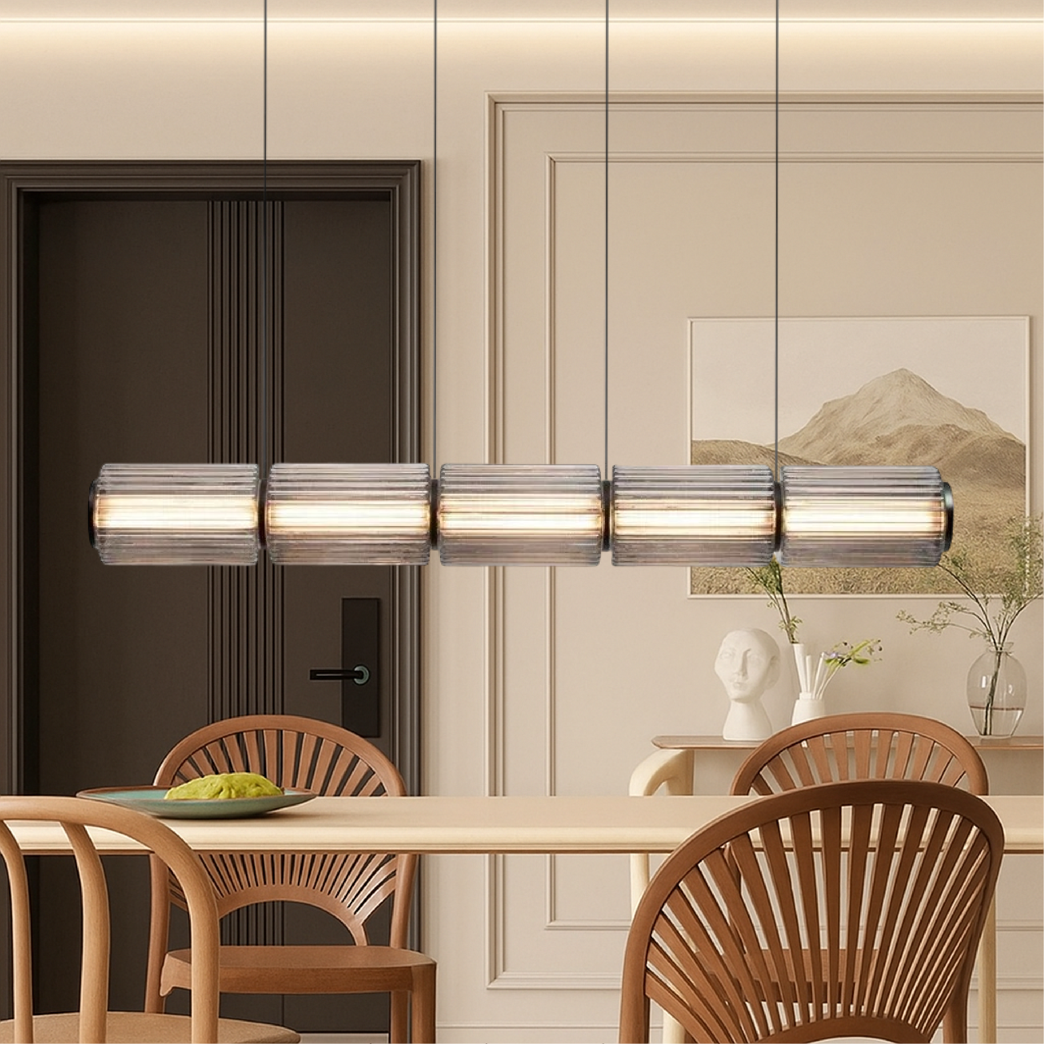 Zylinder Glas-Hängeleuchte LED Glas Eisen Schwarz Esszimmer Bar Moderne Beleuchtung Längliches Design Minimalistisch | Restfield
