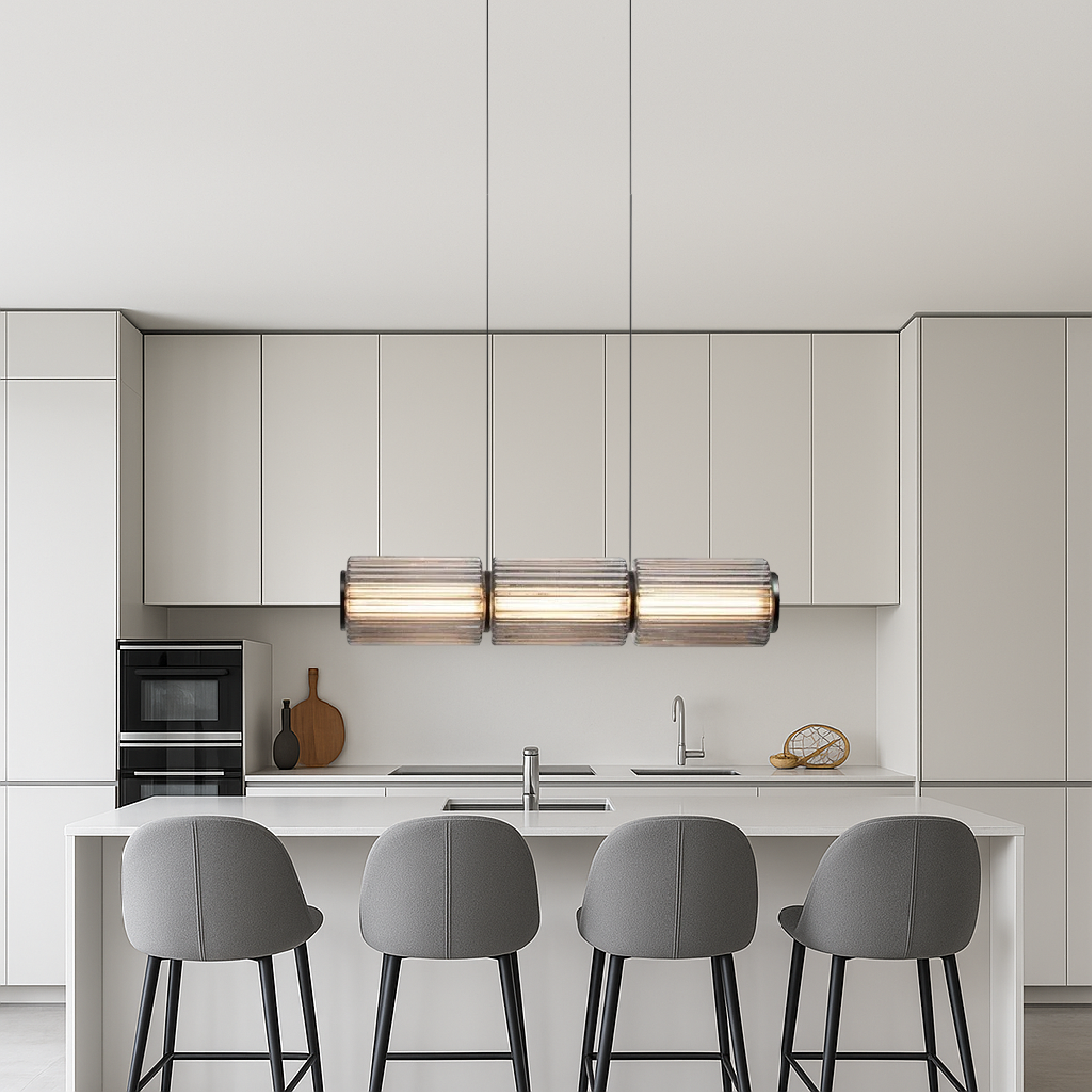 Zylinder Glas-Hängeleuchte LED Glas Eisen Schwarz Esszimmer Bar Moderne Beleuchtung Längliches Design Minimalistisch | Restfield
