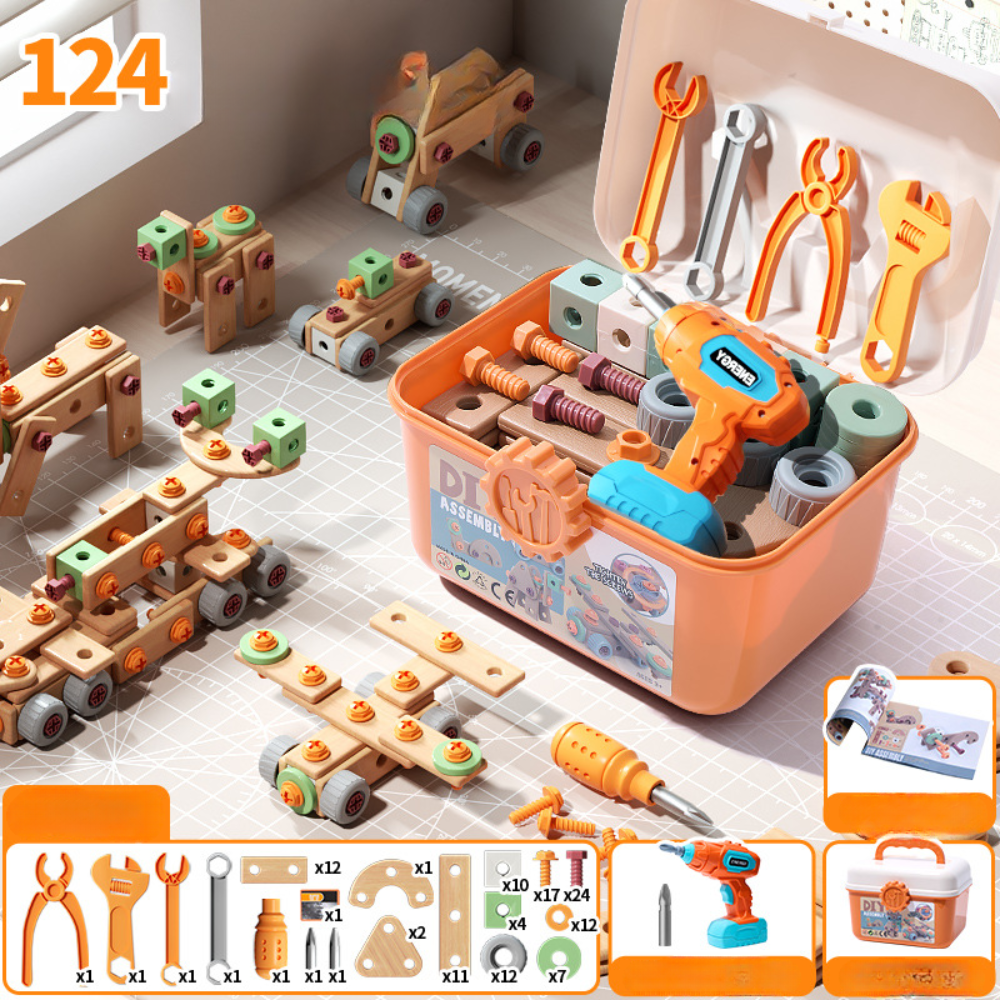 Houten Speelgoed Gereedschapsset voor Kinderen Constructieset met Koffer & Accessoires | Sansoti