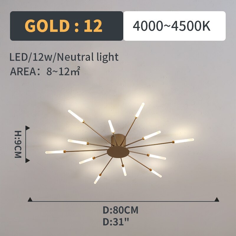 LED Flush-Mount Ceiling Light Firework Starburst Design Metal Acrylic Living Room Bedroom Black Gold Modern | Sansoti