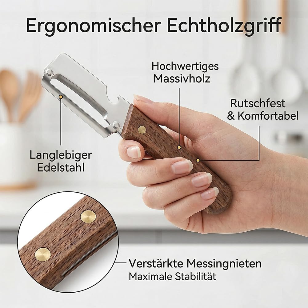 3-in-1 Keukenmessenset 5-delig Multifunctioneel Keukengereedschap met Houten Handvat Schillen Snijden Openen RVS Messen Professioneel | Sansoti