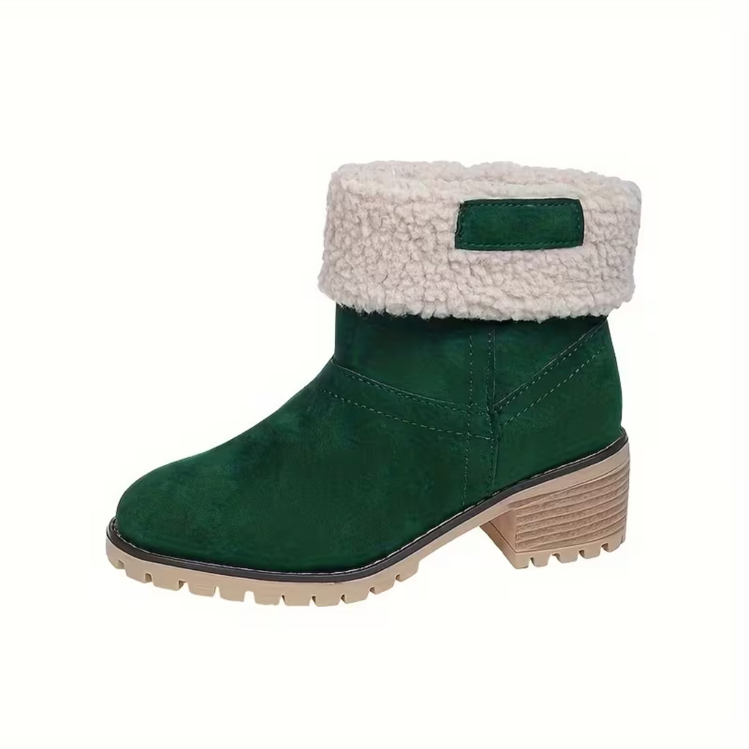 Damenstiefel Winter Warm Gefüttert Kunstsuede Blockabsatz Rutschfeste Stiefeletten Schwarz Braun Bequem Damen | Sansoti