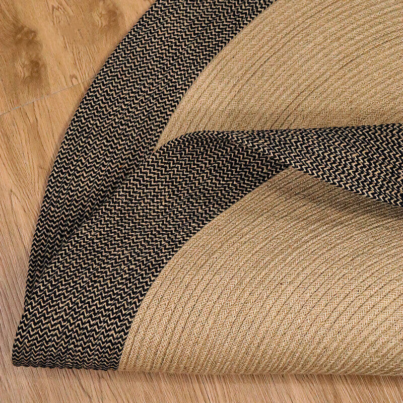 Braided Round Jute Rug Natural Fiber Reversible Beige Black 45-120cm Handmade Bohemian Style | Sansoti