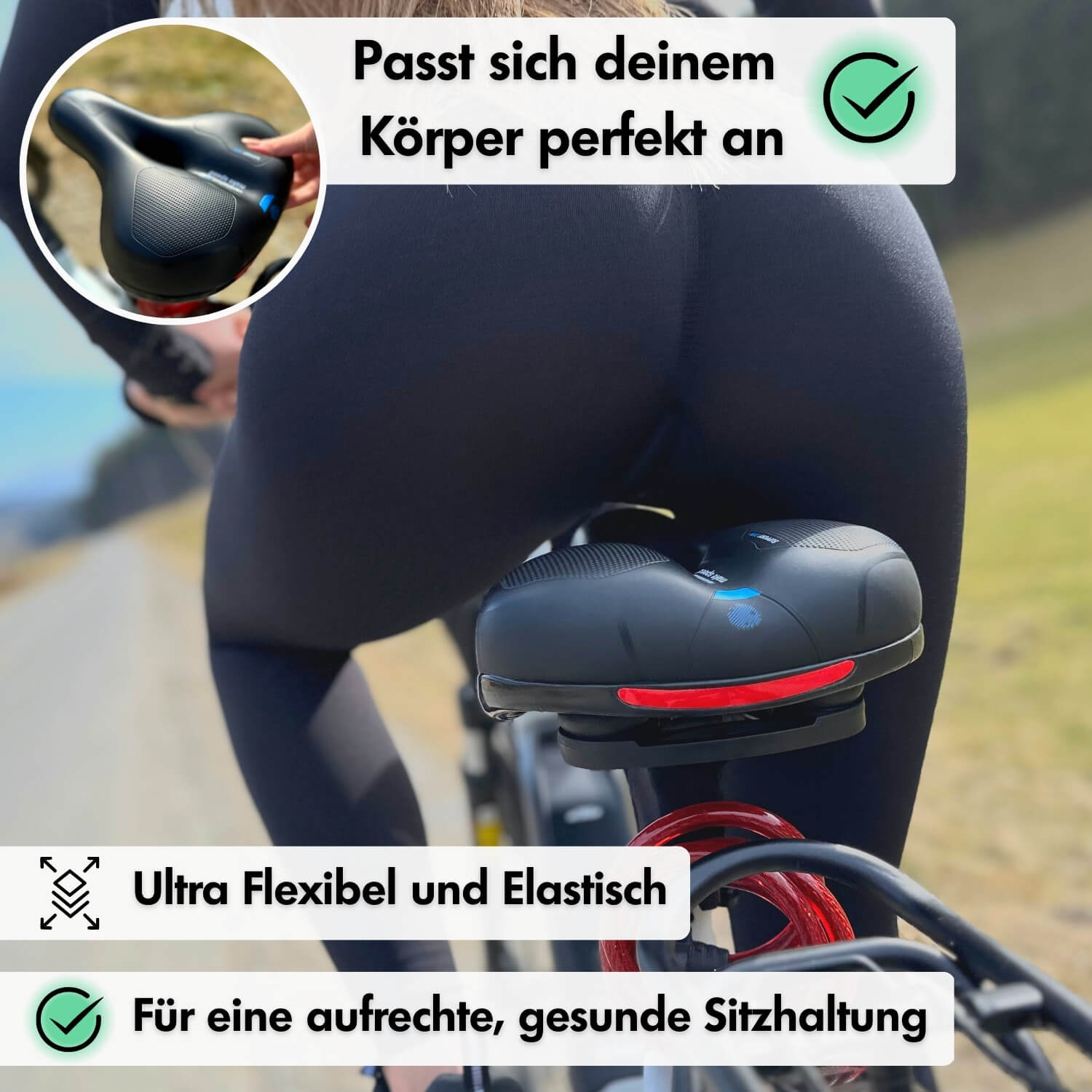 Ergonomisch Fietszadel met Gel-Demping - Comfortzadel voor Langere Fietstochten - Ademend en Drukverlagend - Universele Pasvorm | Sansoti