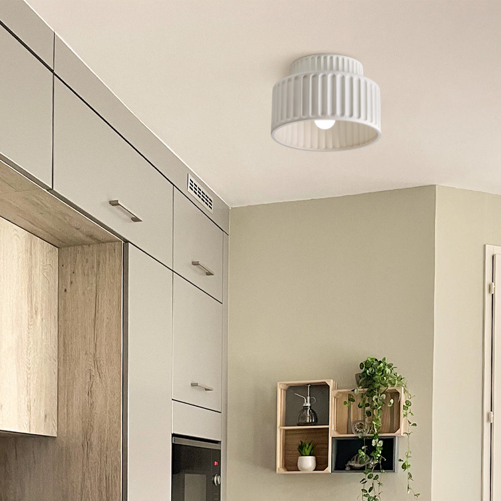 Deckenleuchte Gerippt Resin E27 Weiß Kompakt Modernes Interieur Wohnzimmer Küche Schlafzimmer Retro Design Deckenlampe | Restfield