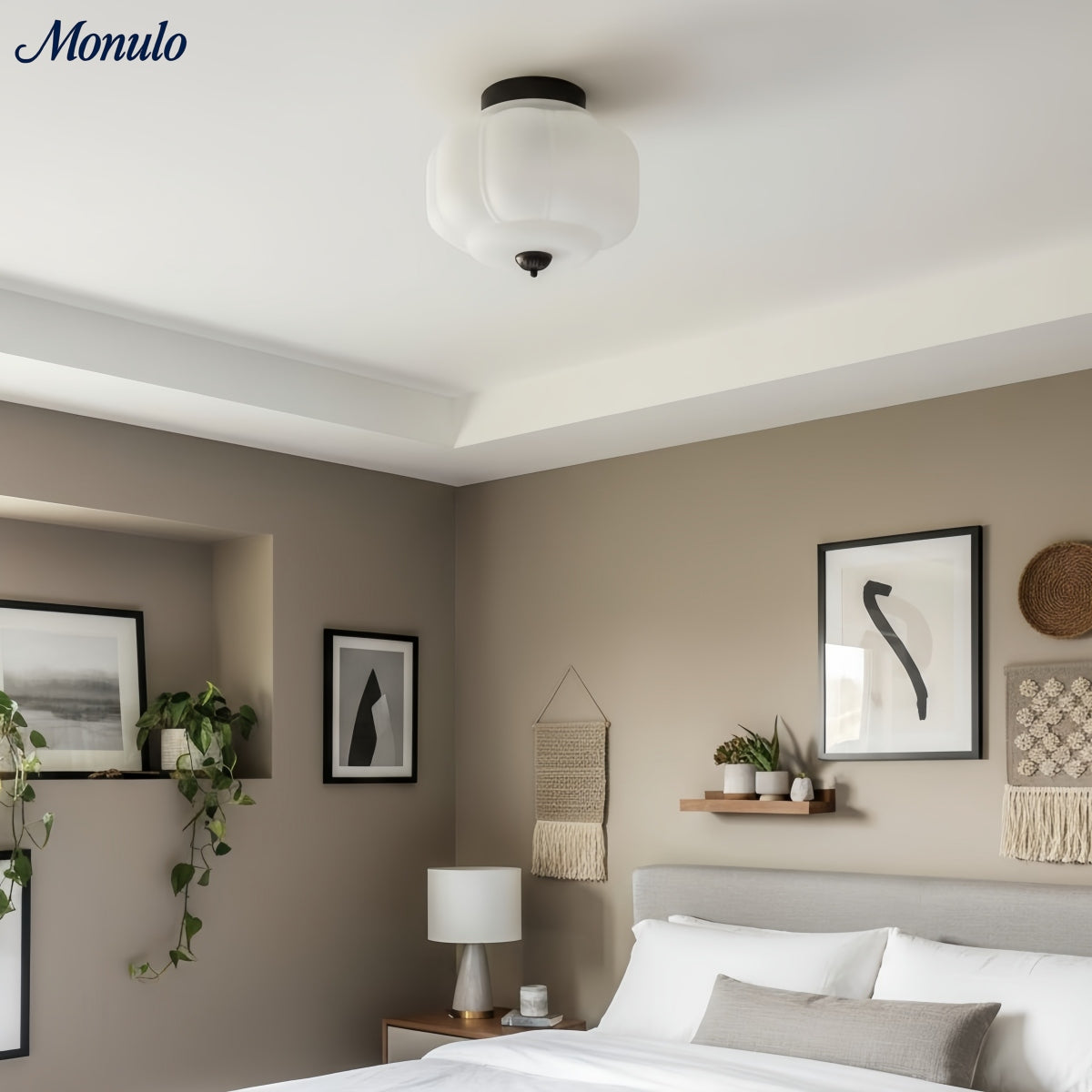 Retro Plafondlamp met Melkglazen Kap – Verfijnde Semi-Flush Mount Verlichting voor Moderne Interieurs | Sansoti