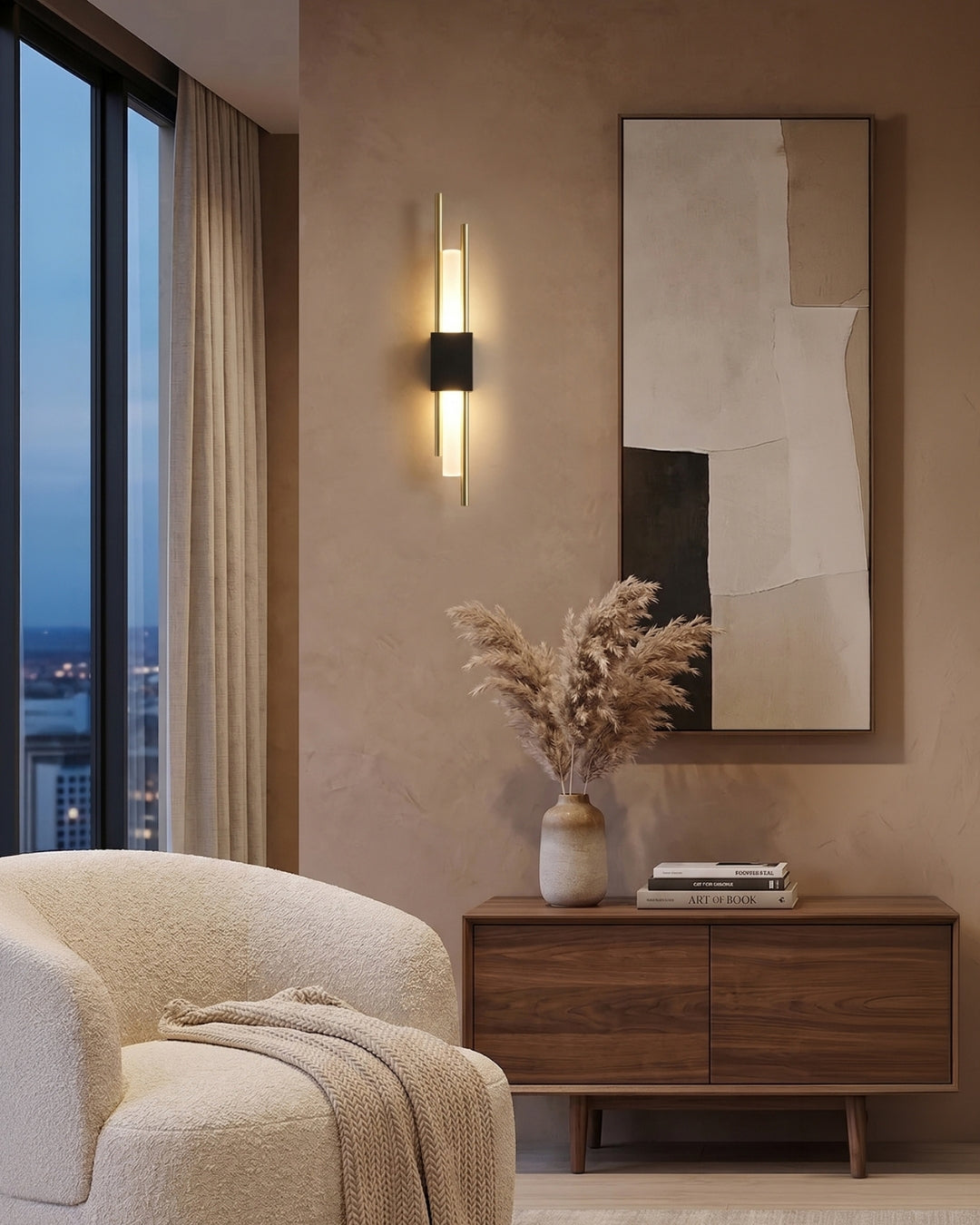 Scandinavische Minimalistische Wandlamp – Modern Verticaal Design met Gerichte LED-Verlichting – Zwart Goud | Sansoti
