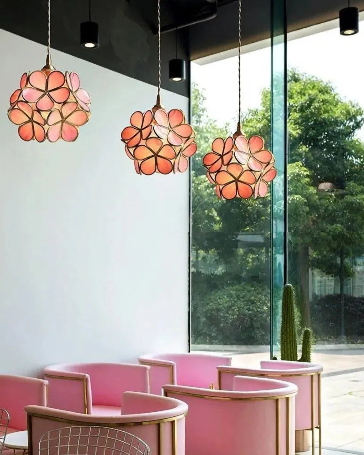 Handgemaakte Hanglamp met Acryl Bloem en IJzeren Frame Transparant Roze Blauw Beige voor Eetkamer Woonkamer Slaapkamer | Sansoti