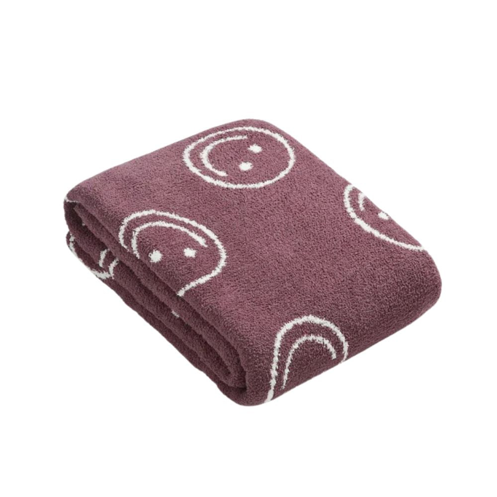 Plaid mit Smiley-Muster, weiche gestrickte Mikrofaserdecke als Überwurf für Bett, Sofa oder Sessel, Wohnzimmereinrichtung und Wärme | Sansoti
