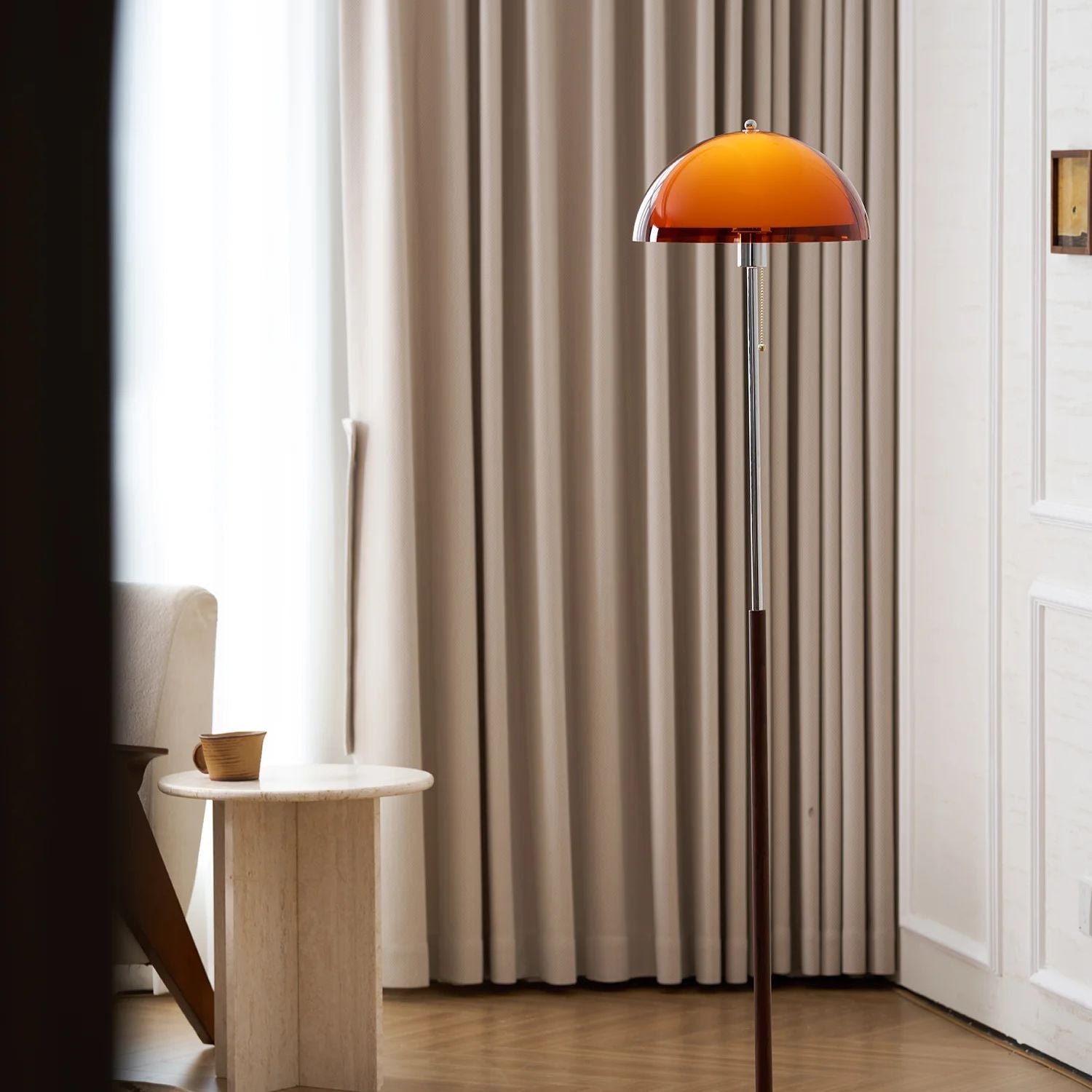 Tavino vloerlamp hout metaal amber woonkamer leeslamp retro design sfeerverlichting moderne staande lamp | Sansoti