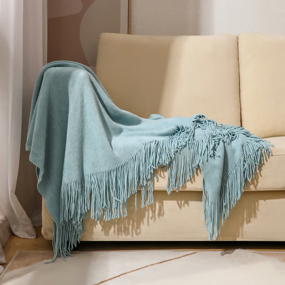 Chunky Knitted Throw with Fringes Soft Acrylic Decorative Blanket for Living Room Bedroom and Sofa Interior | Sansoti