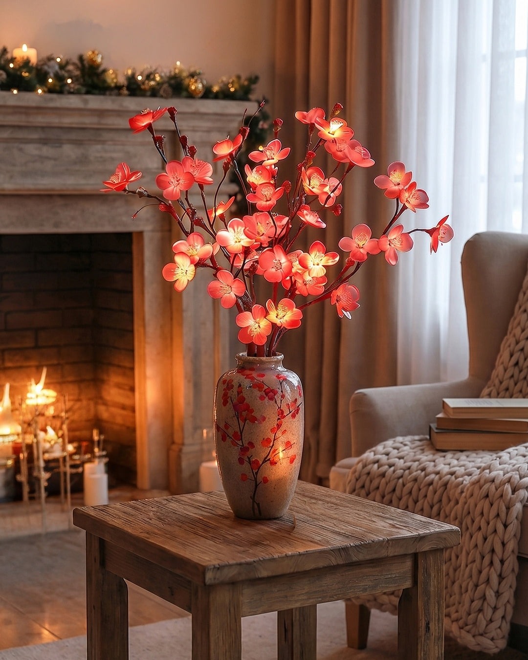 Decoratieve LED Verlichtingstak met Natuurlijke Bloesemvorm 70cm – Flexibele Sfeerverlichting voor Vazen en Schoorsteenmantels | Sansoti