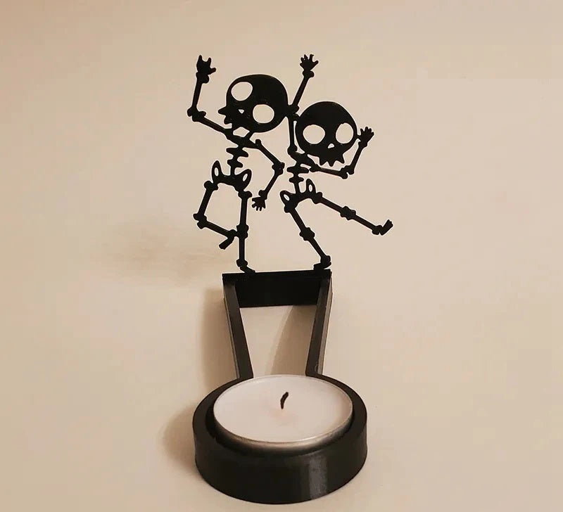 Metall-Kerzenhalter Halloween-Schädel-Design Schwarz 15x8cm Stimmungslicht Dekoratives Ornament Gothic-Tischdekoration | Sansoti