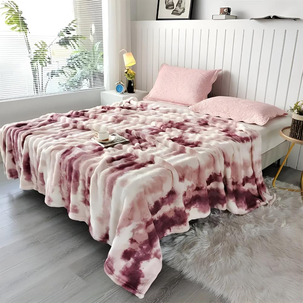 Decke mit Tie-Dye-Effekt und Kunstfell, weiche Decke 150-230 cm, Wärme und Komfort für alle Jahreszeiten, Wohnzimmer | Sansoti