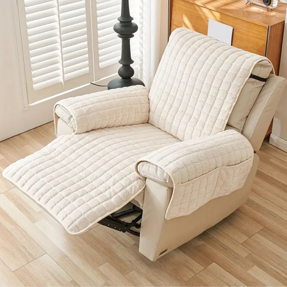 Gequilte Relaxfauteuil Hoes met Opbergzak – Microvezel Beschermhoes voor Recliner Stoel | Sansoti