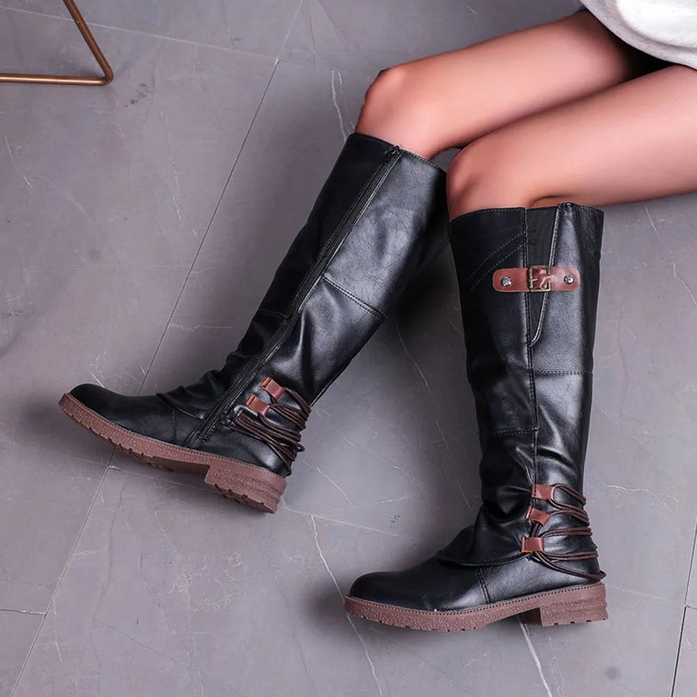 Bottes à fermeture éclair en cuir pour femmes – confortables & chaudes pour automne et hiver | Sansoti