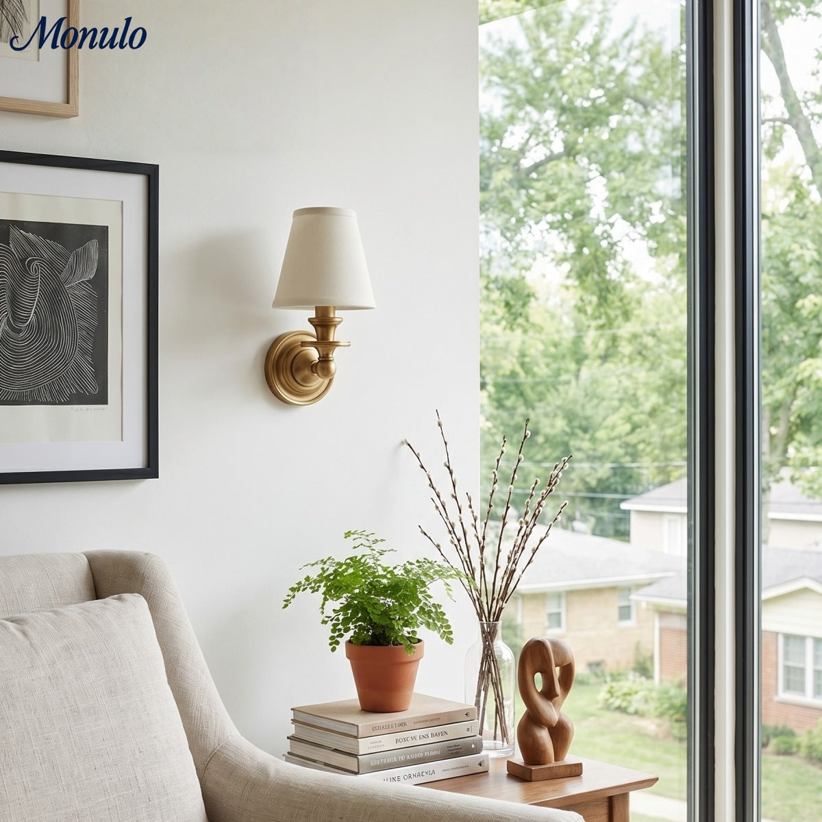 Wandlamp met stoffen kap en zwanenhalsarm – smeedijzeren armatuur met verstelbare leeslamp | Sansoti