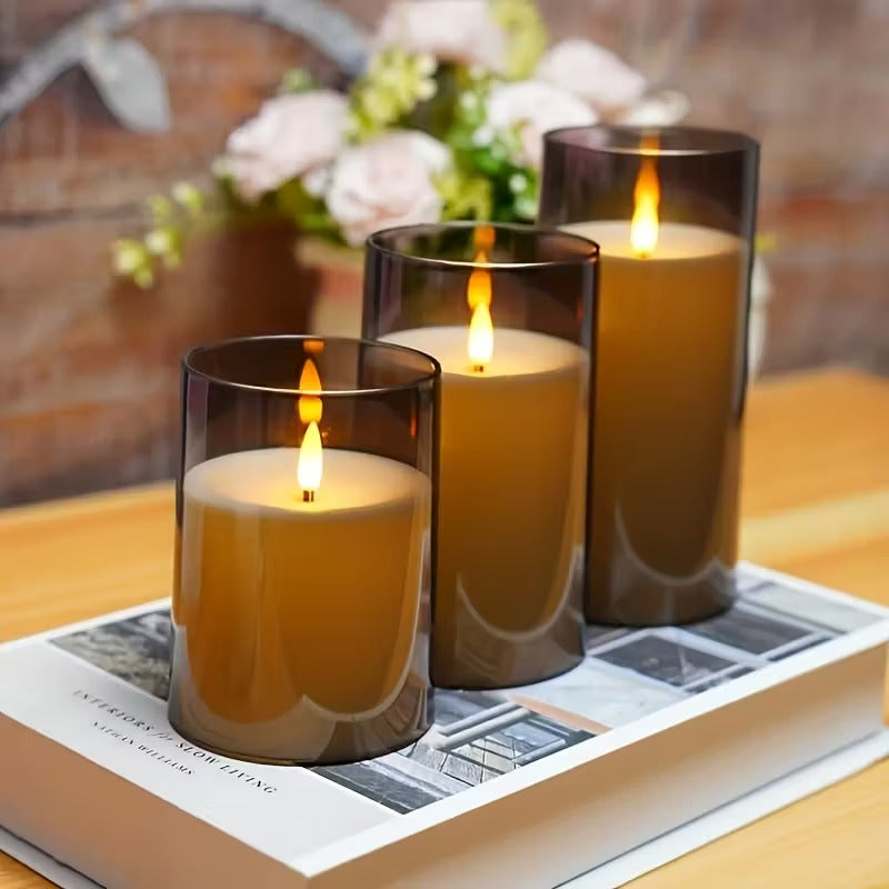 Bougies LED avec télécommande verre noir éclairage d’ambiance set minuterie intérieur moderne salon chambre décoration effet flamme réaliste | Restfield