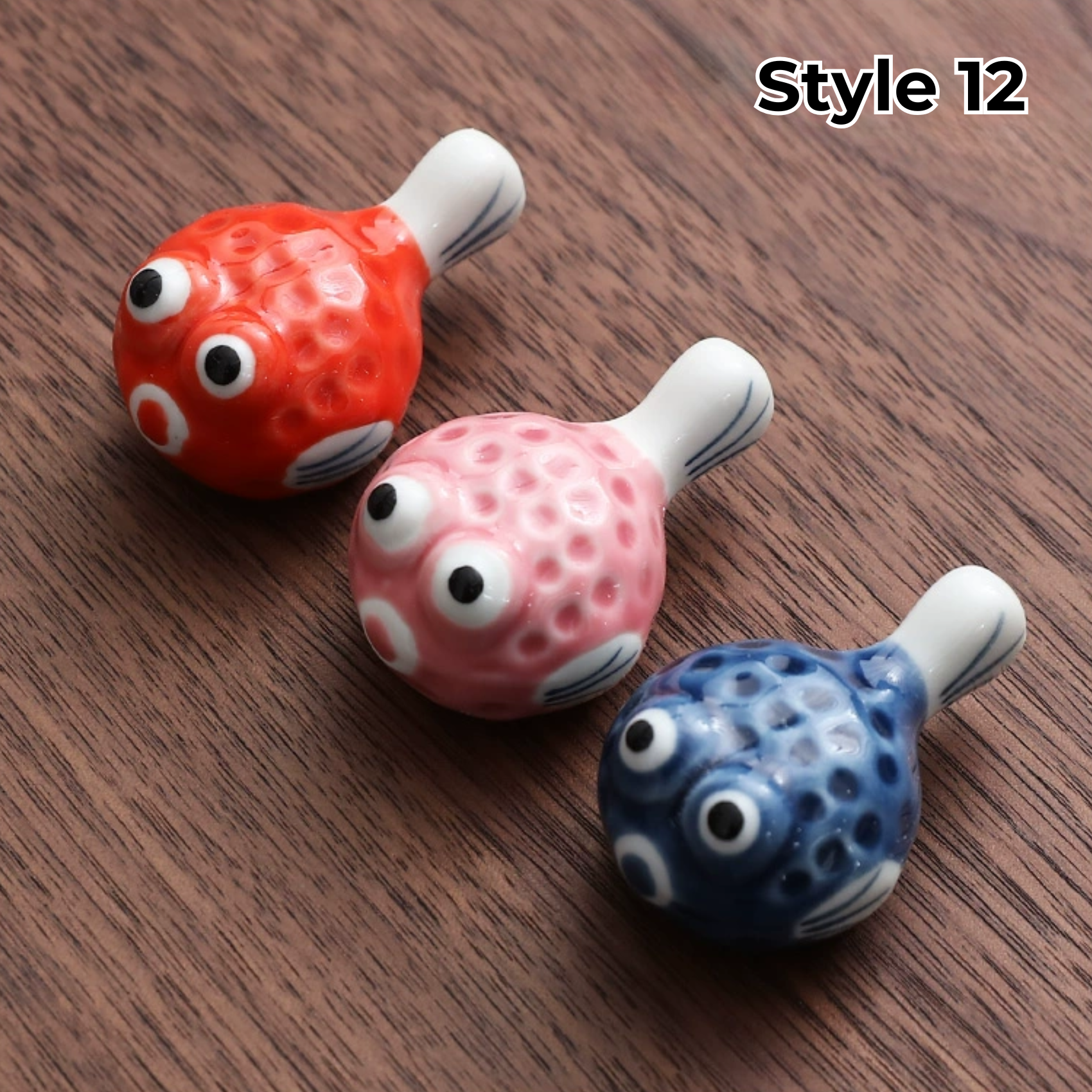 Support à baguettes en céramique avec motifs animaux et fruits – Lot de 3 | Sansoti