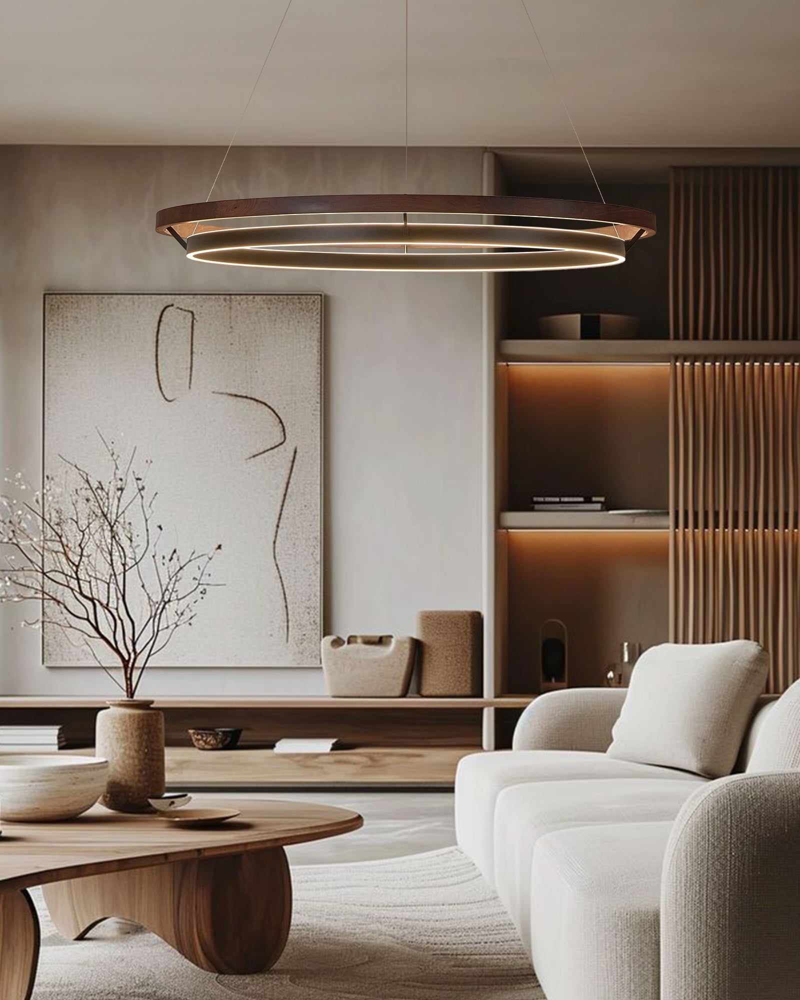 Holz-Ring-Kronleuchter LED Eingebaut Warmweiß Dimmbar Esszimmer Wohnzimmer Deckenlampe Modern Bauernhaus | Restfield