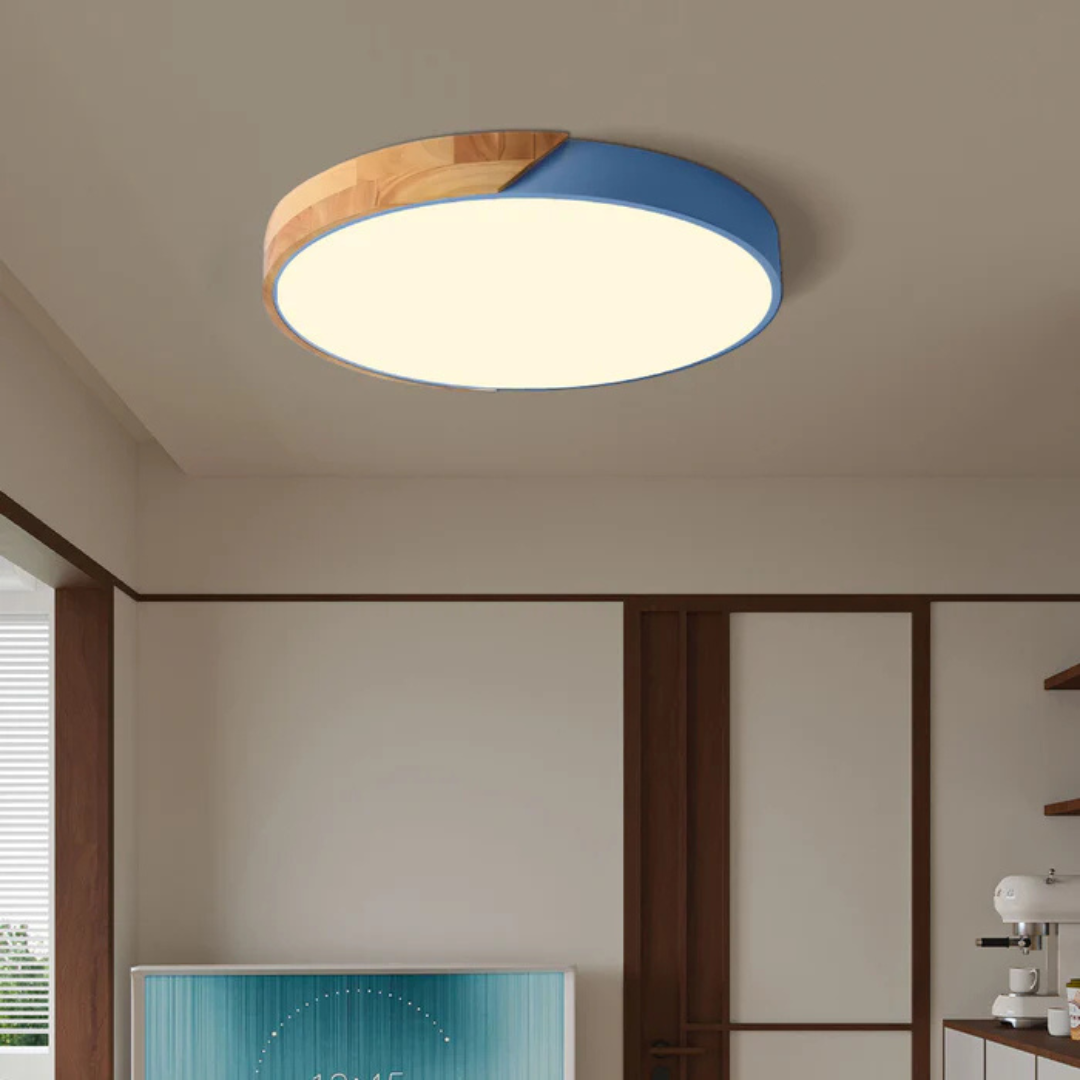 Holz-Deckenlampe LED skandinavisches Design warmweißes Licht rund Acryl Naturholz Deckenbeleuchtung Wohnzimmer | Sansoti