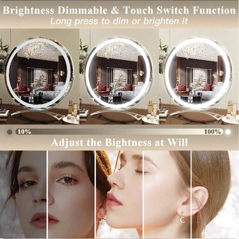 Miroir maquillage éclairage LED rechargeable 40cm pivotant 360° dimmable 3 modes lumière