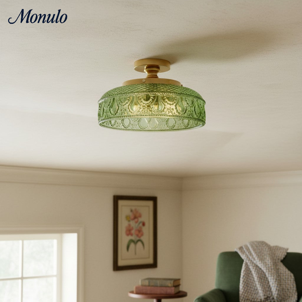 Geribbelde Glazen Plafondlamp met Metalen Armatuur – Minimalistische Verlichting voor Slaapkamer en Gang | Sansoti
