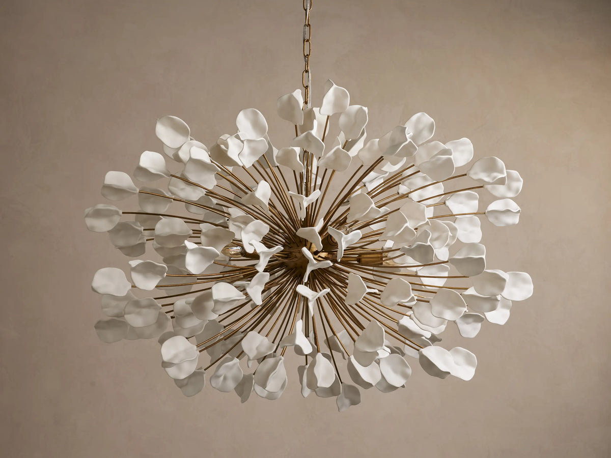 Keramische Kroonluchter met 160 Bladmotieven 106 cm Messing Ivoor Brons Ebben Woonkamer Eetkamer Plantinspiratie | Sansoti