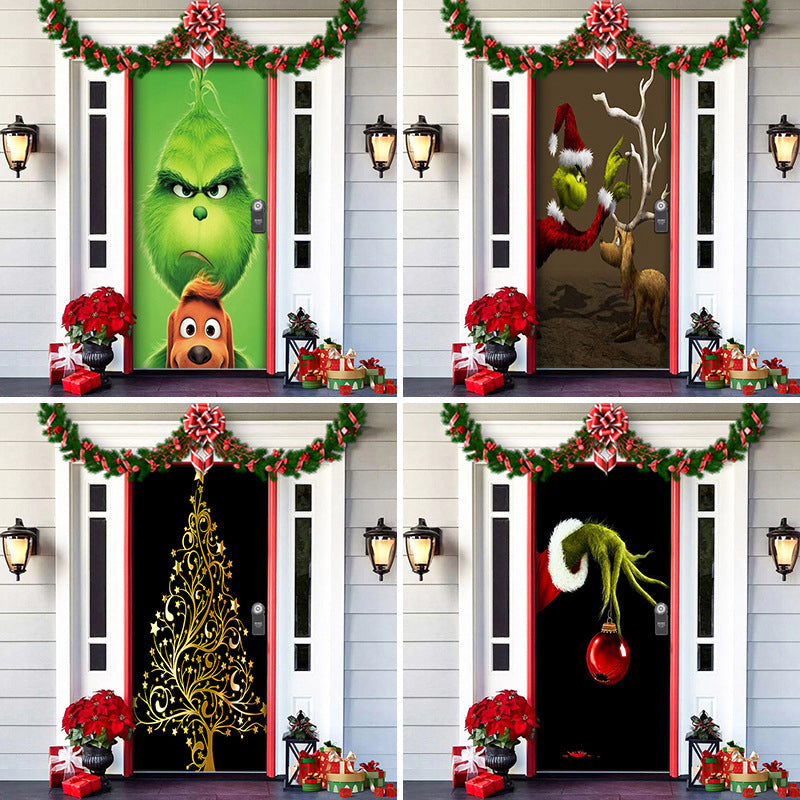 Kerstdeurposter Textiel 91x203 cm Feestelijke Thema's Herbruikbaar Duurzaam Voordeurversiering Kerstdecoratie | Sansoti