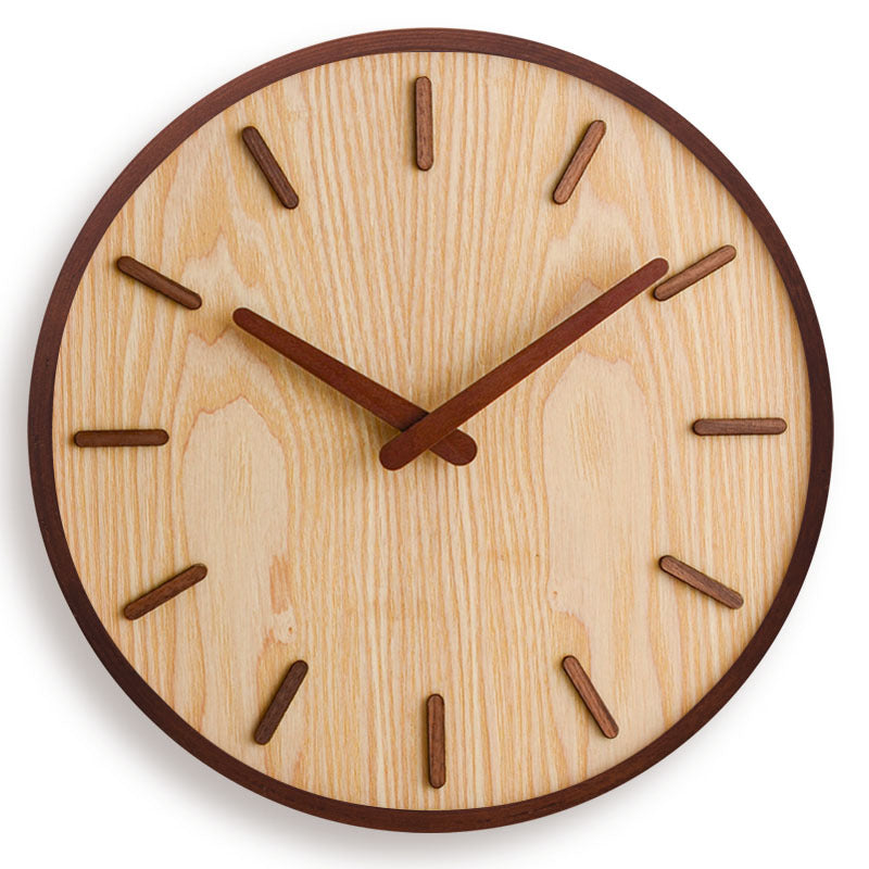 Wandklok Hout Walnoot 30.5cm Bruin Stil Uurwerk Woonkamer Klok Rond Modern Minimalistisch Interieur Decoratie | Sansoti